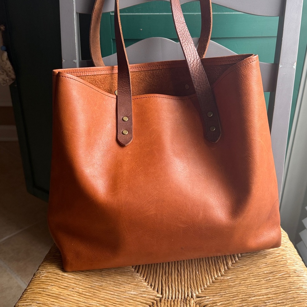 Anthropologie Leather Tote in Cognac Brown - Picture 4 of 13